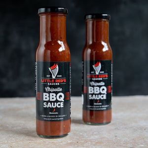 Two Bottles of Little Red's Chipotle Barbeque Sauce